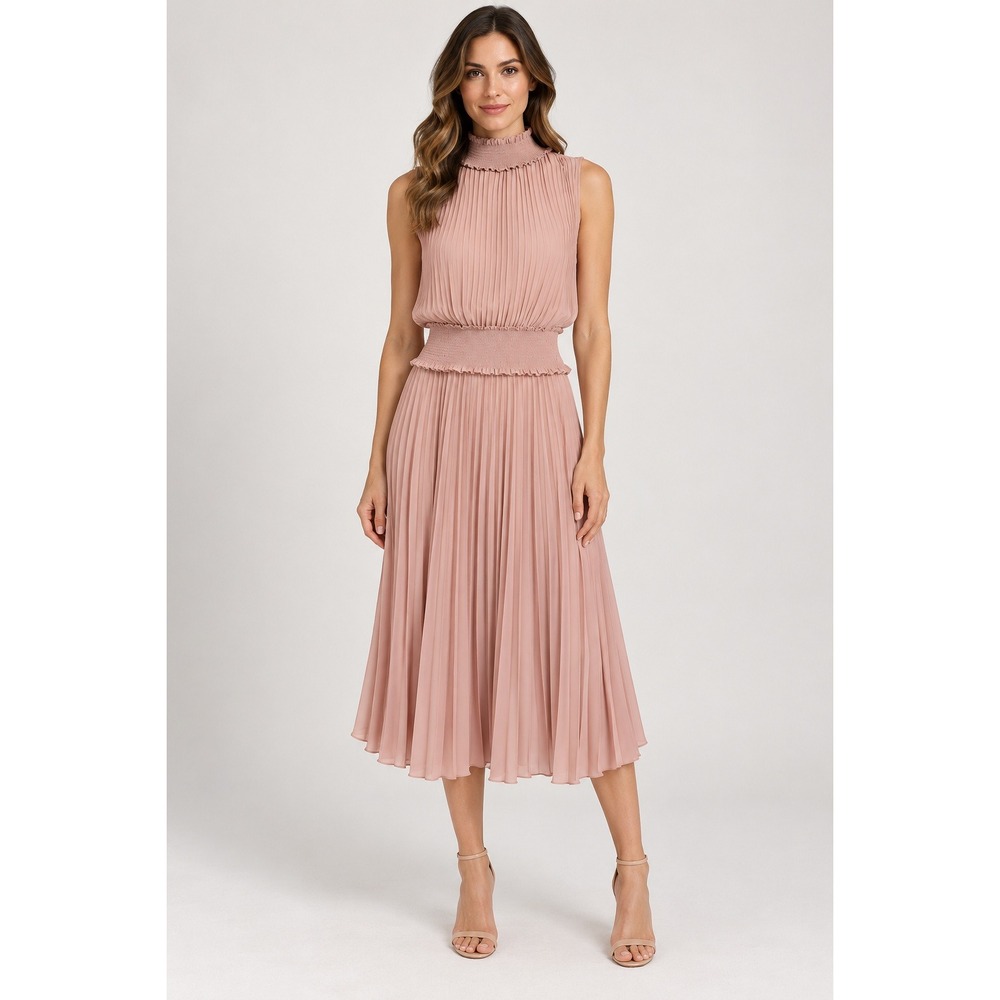 Nanette Lepore Pleated Midi Dress Womens 6 Blush Pink Romantic Balletcore Smock
